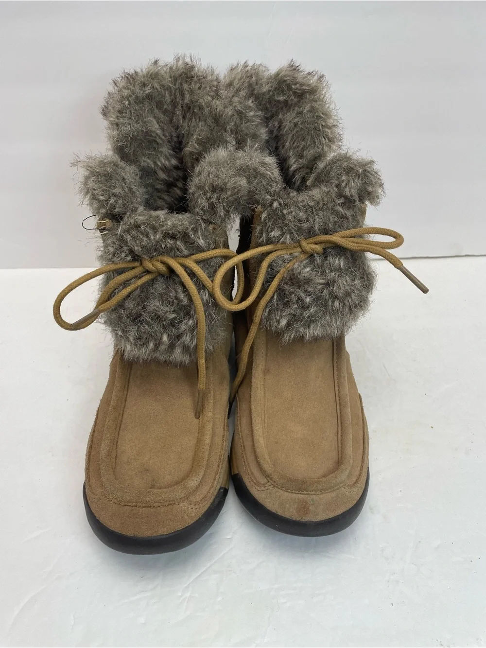 Lands End 7.5B Suede Faux Fur Lined Snow Boots